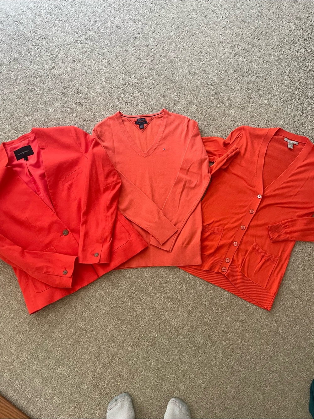 Banana Republic / Tommy Coral Orange Bundle V‑Neck Sweater / Cardigan / Blazer